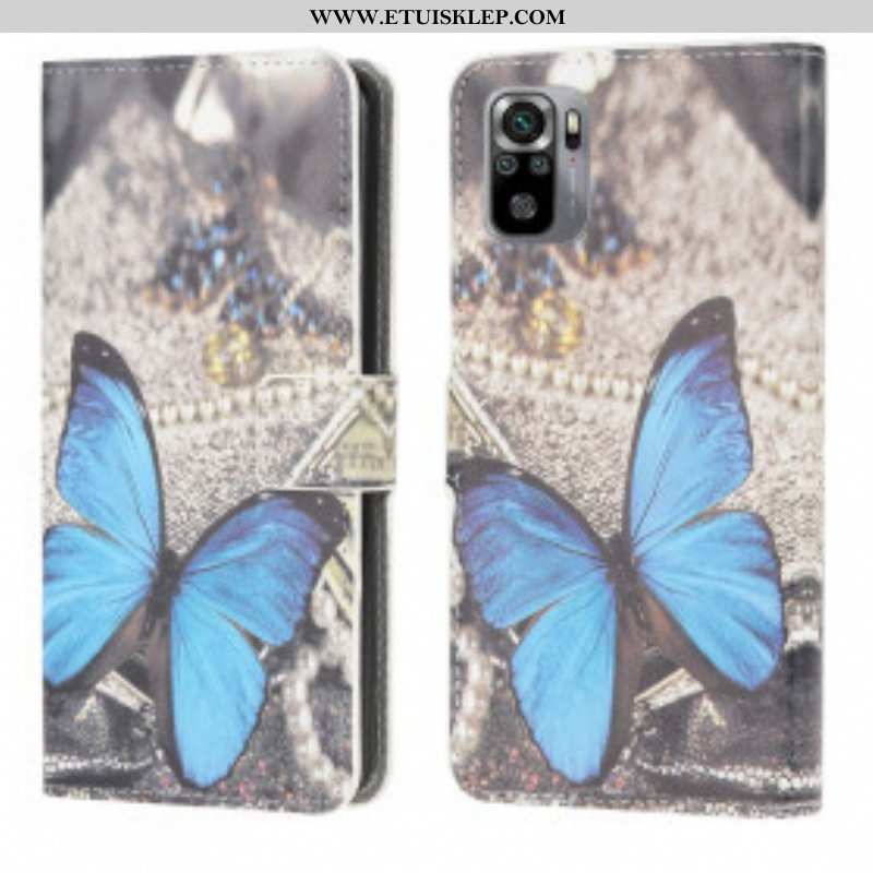 Skórzany Futerał do Xiaomi Redmi Note 10 / 10S Niebieski Motyl